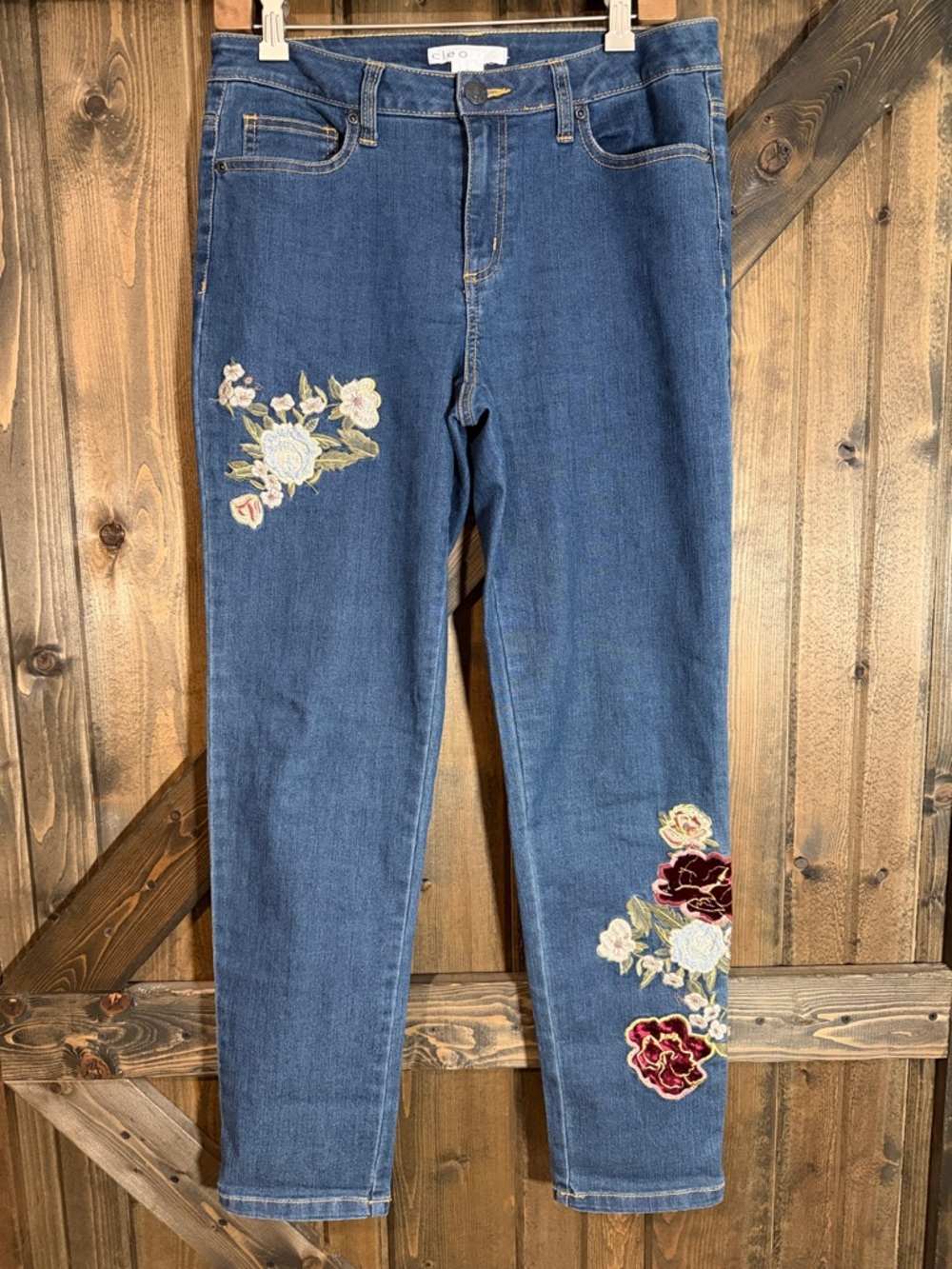 Cleo Blue Skinny Jeans with Floral Embroidery
